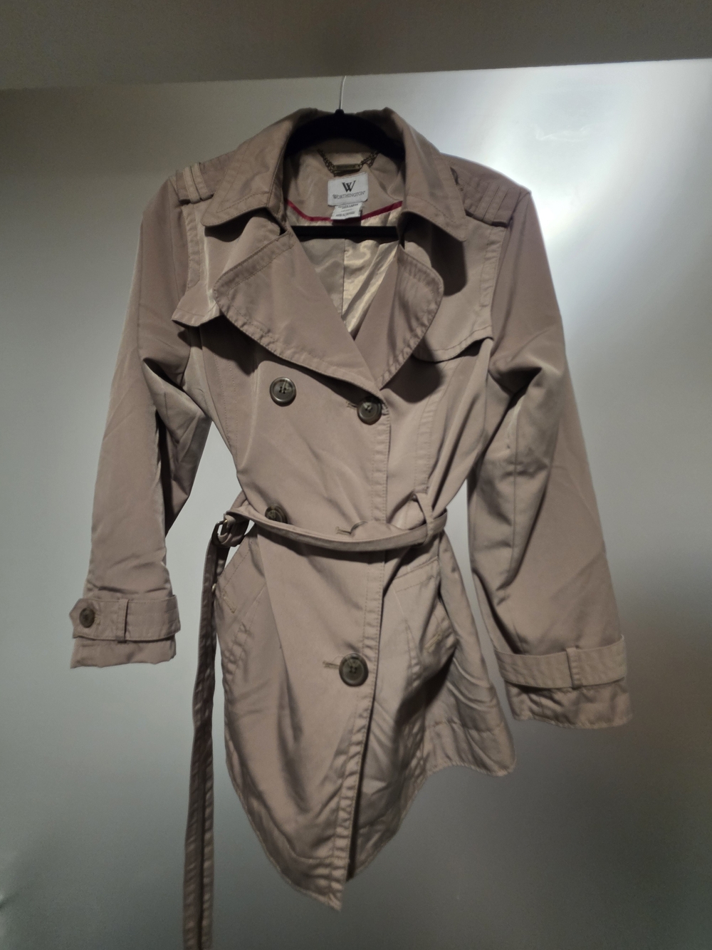 Worthington Taupe Double-Breasted Trench Coat with Belt